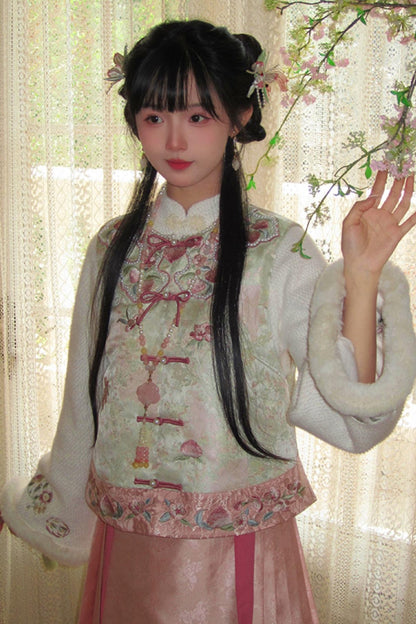 [pre-order] Stand Collar Vest and Lace Skirt Set
