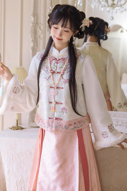 [pre-order] Stand Collar Vest and Lace Skirt Set