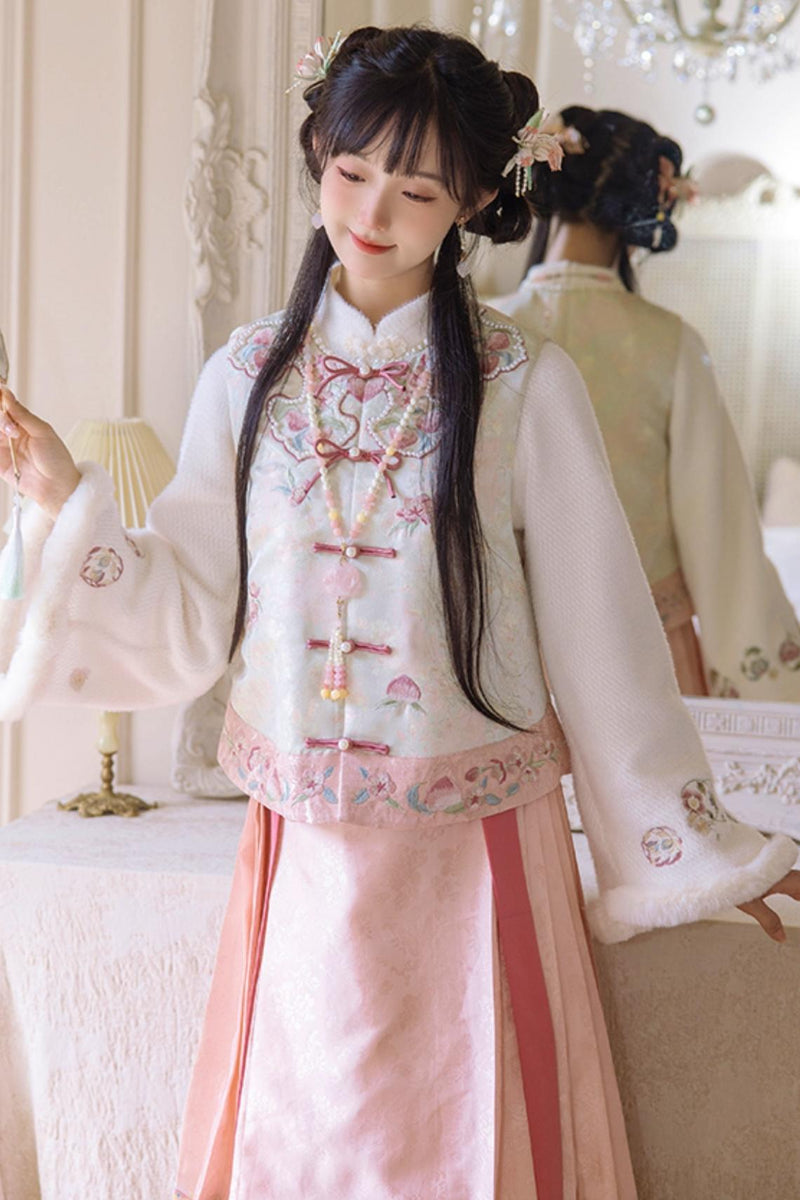 [pre-order] Stand Collar Vest and Lace Skirt Set
