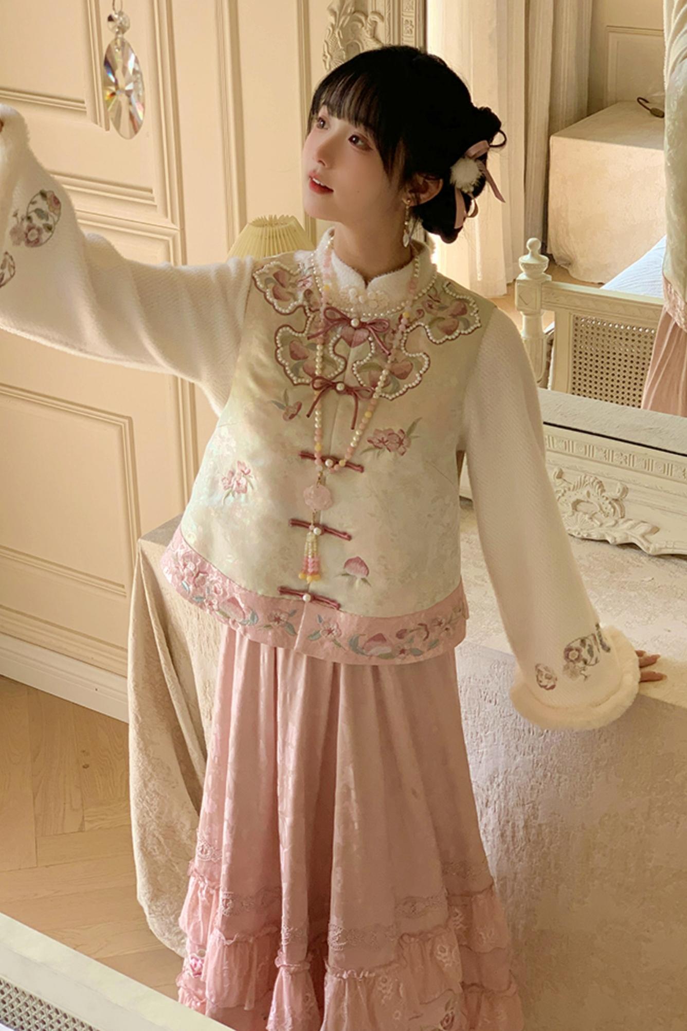 [pre-order] Stand Collar Vest and Lace Skirt Set