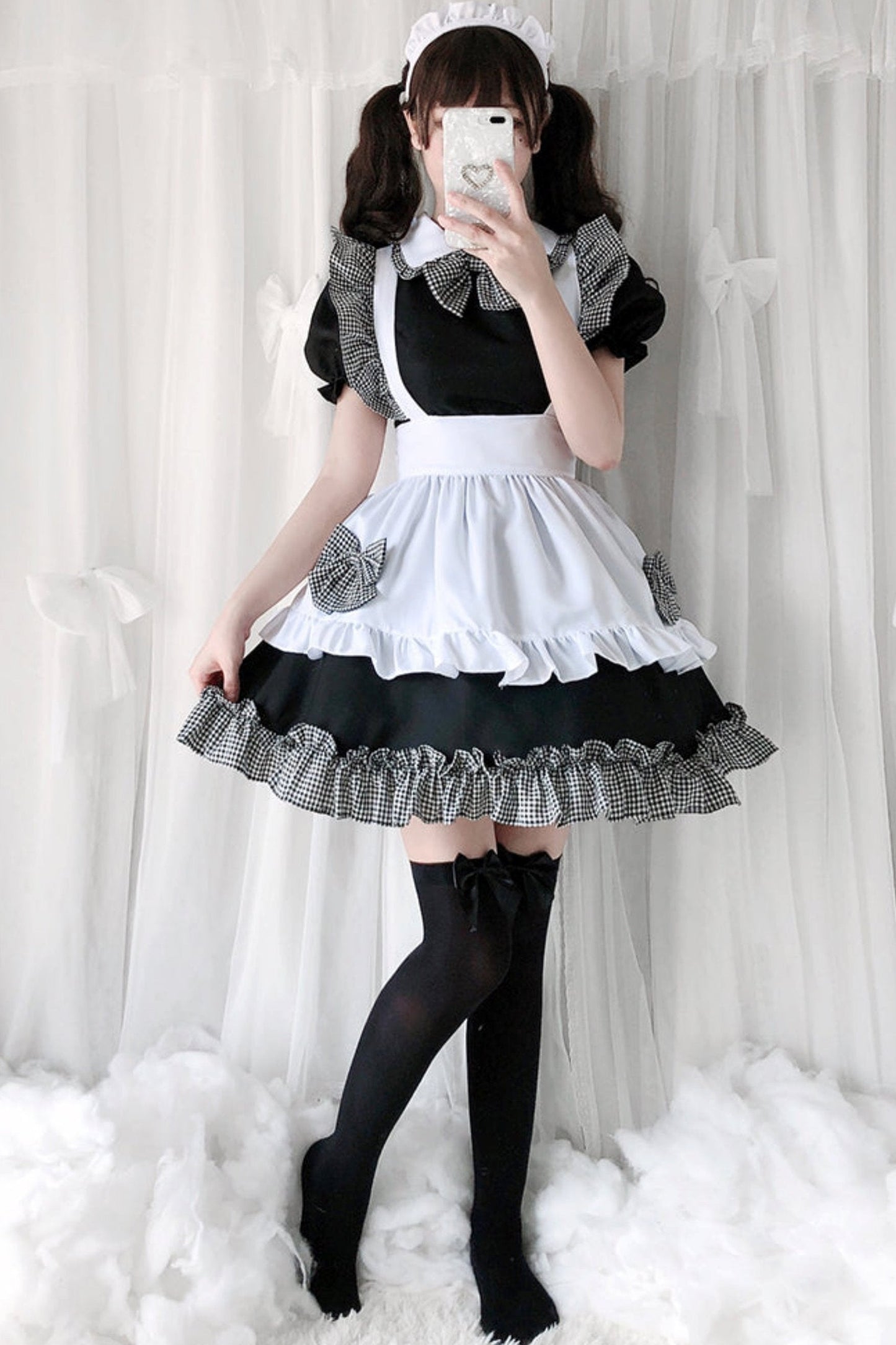 Dress With Apron and Tiara Bow Set