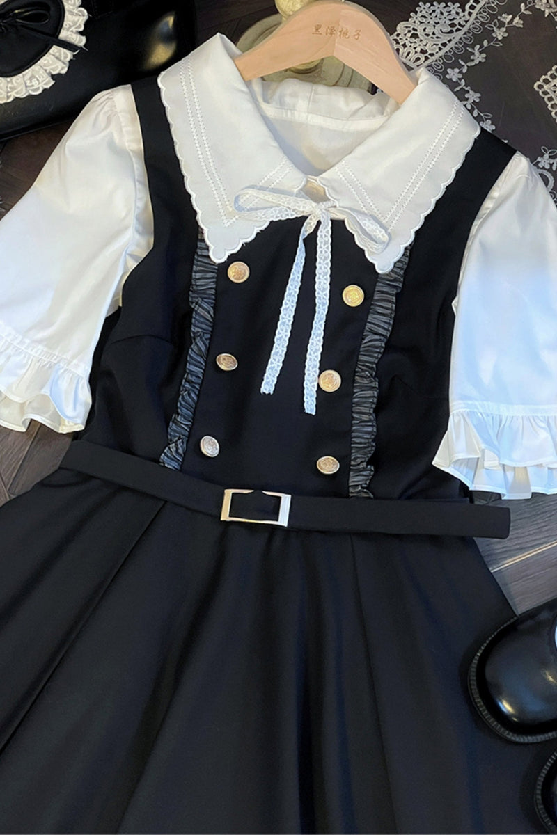 White Top Black Strap Dress Set