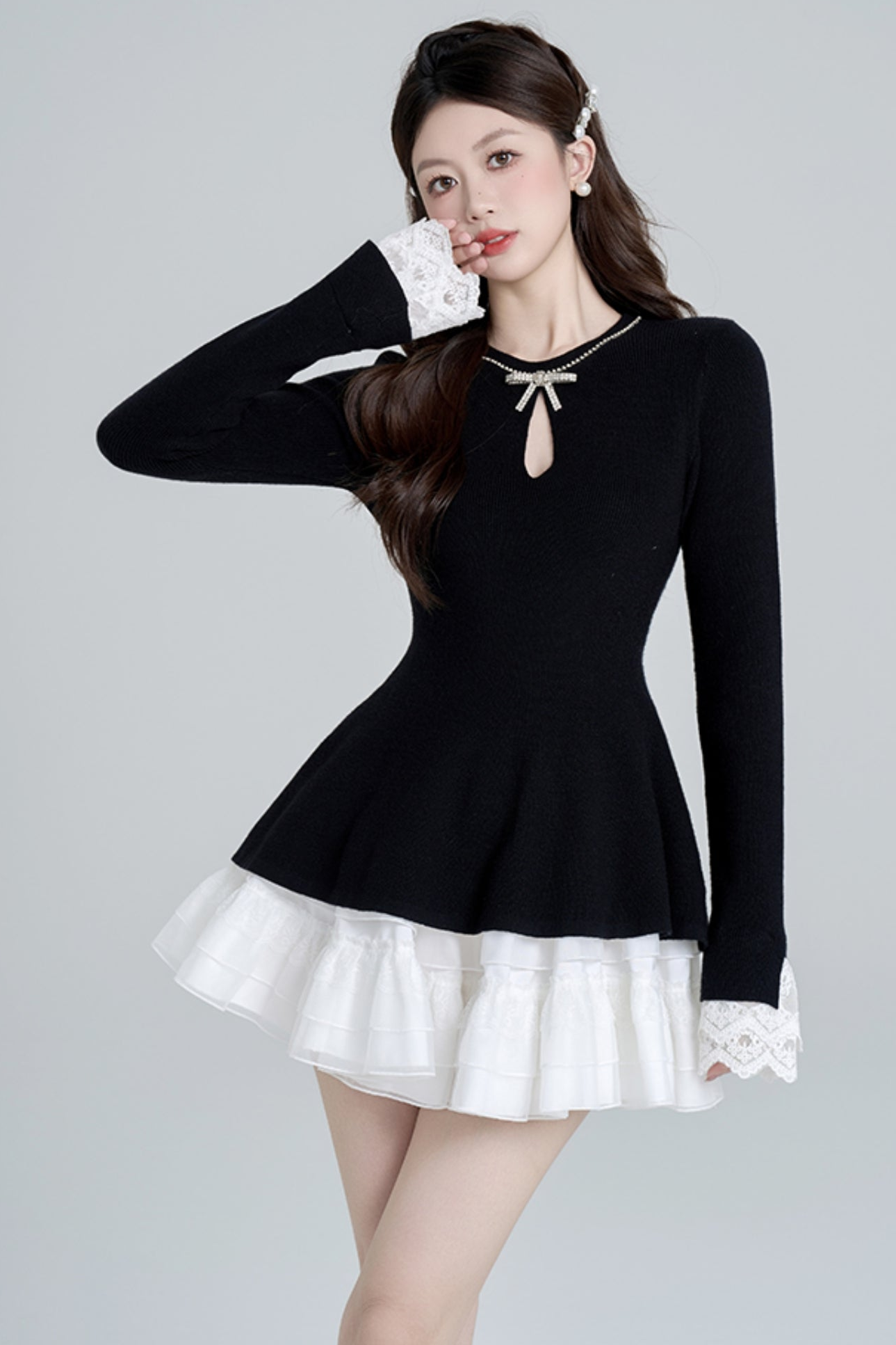 Black Bead Waist Knit + Girly Skirt + Waist Chain