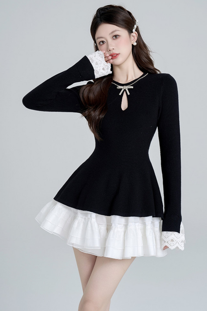 Black Bead Waist Knit + Girly Skirt + Waist Chain