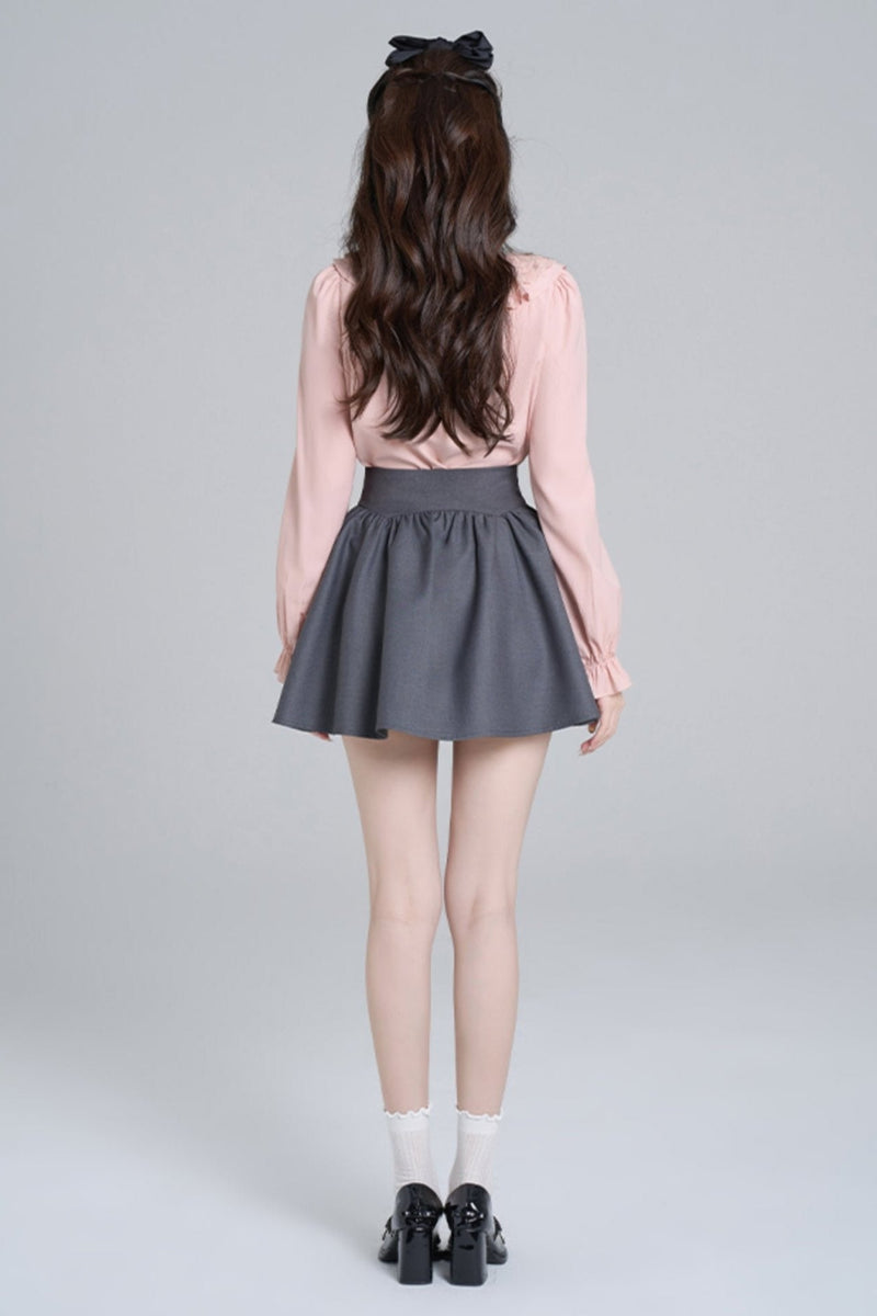 Pink Ruffle Loose Lace Shirt Set