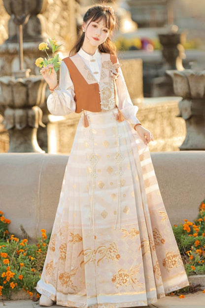 Goldfish Retro Chinese-style Girly Vest + Top + Skirt