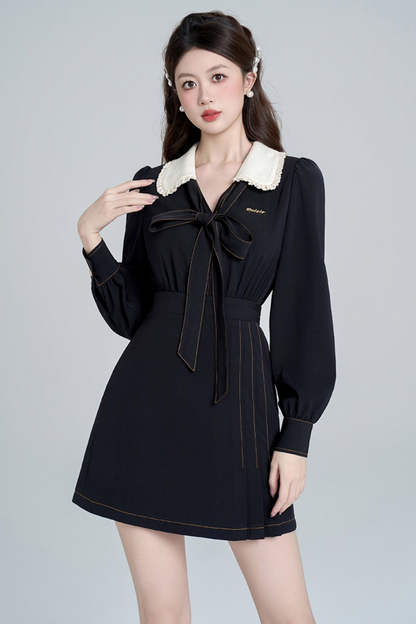 Temperament Black Doll Collar Dress