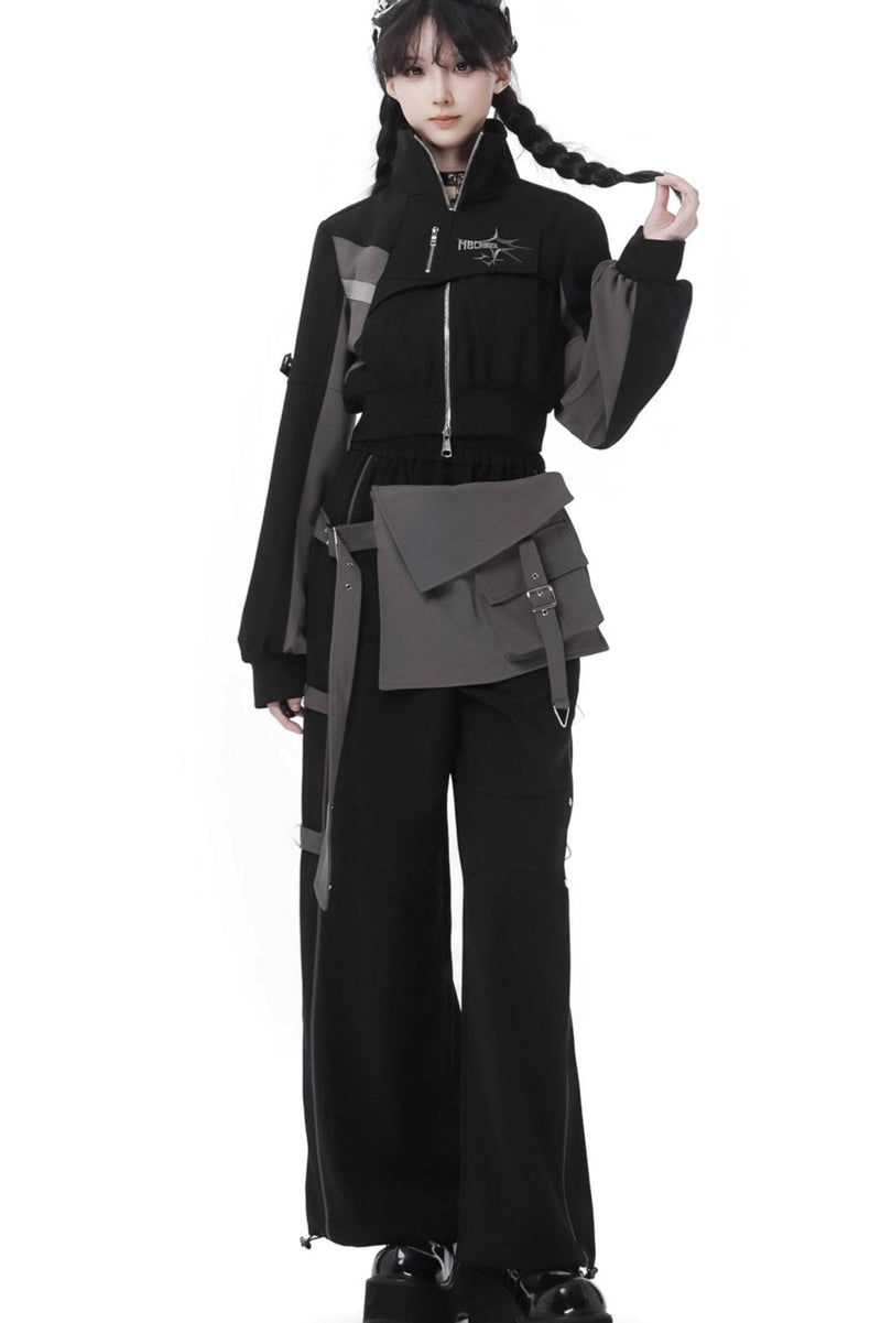 Black Cargo Anti-wrinkle Jacket Set