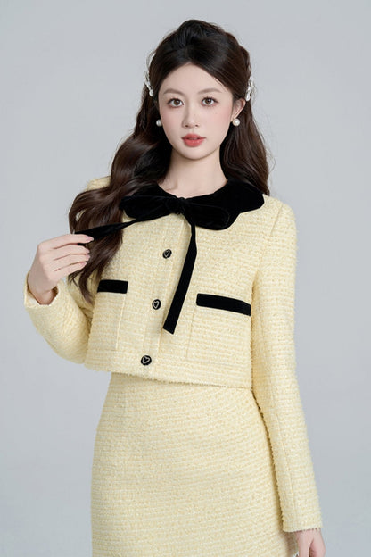 Yellow Two-piece Short Coat Set