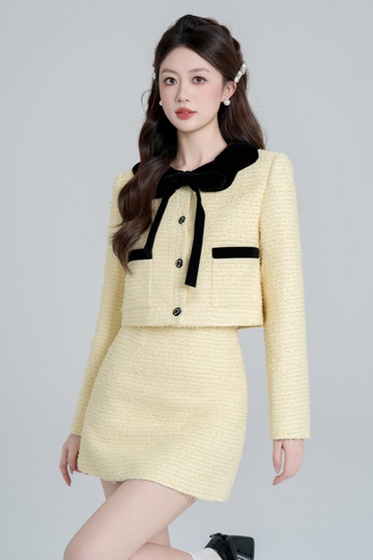 Yellow Two-piece Short Coat Set