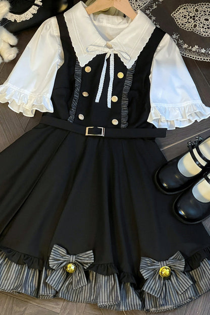White Top Black Strap Dress Set