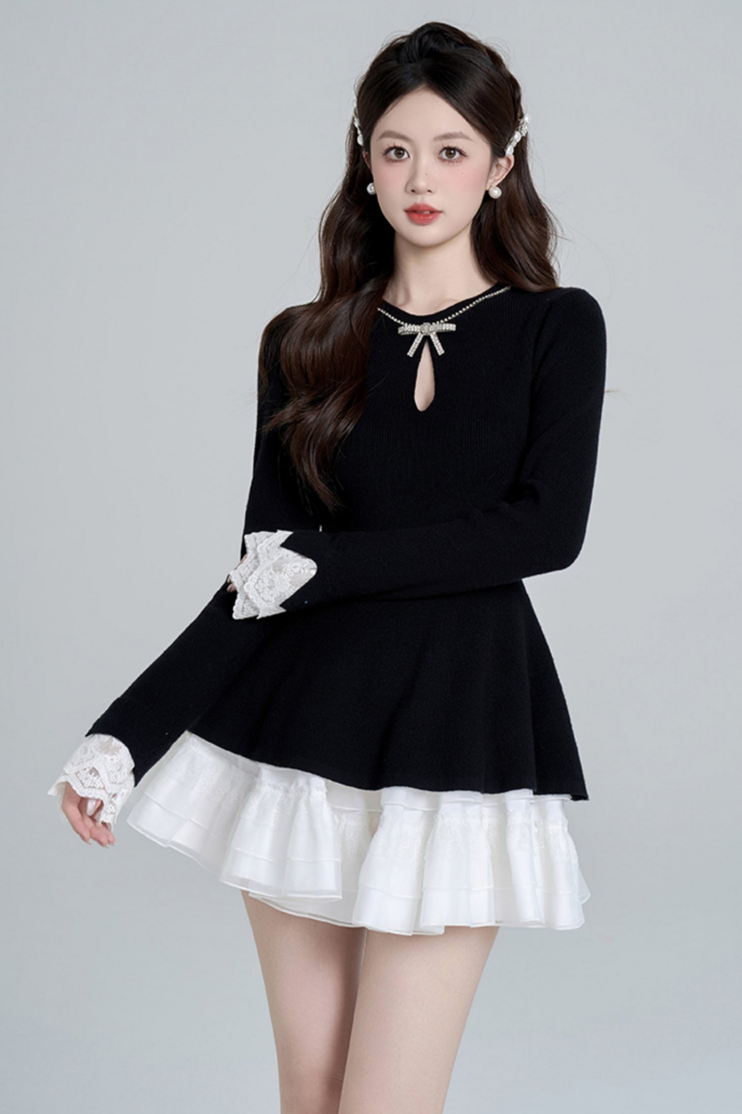 Black Bead Waist Knit + Girly Skirt + Waist Chain