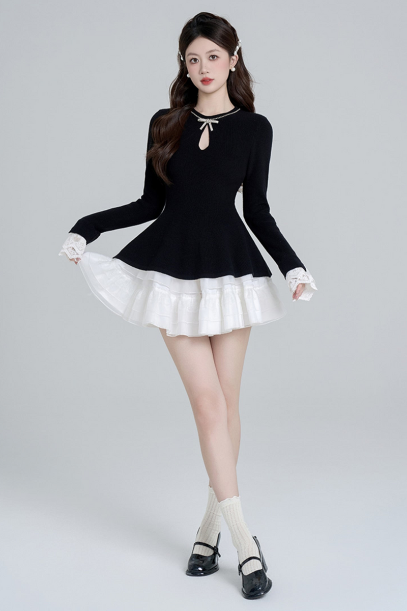 Black Bead Waist Knit + Girly Skirt + Waist Chain