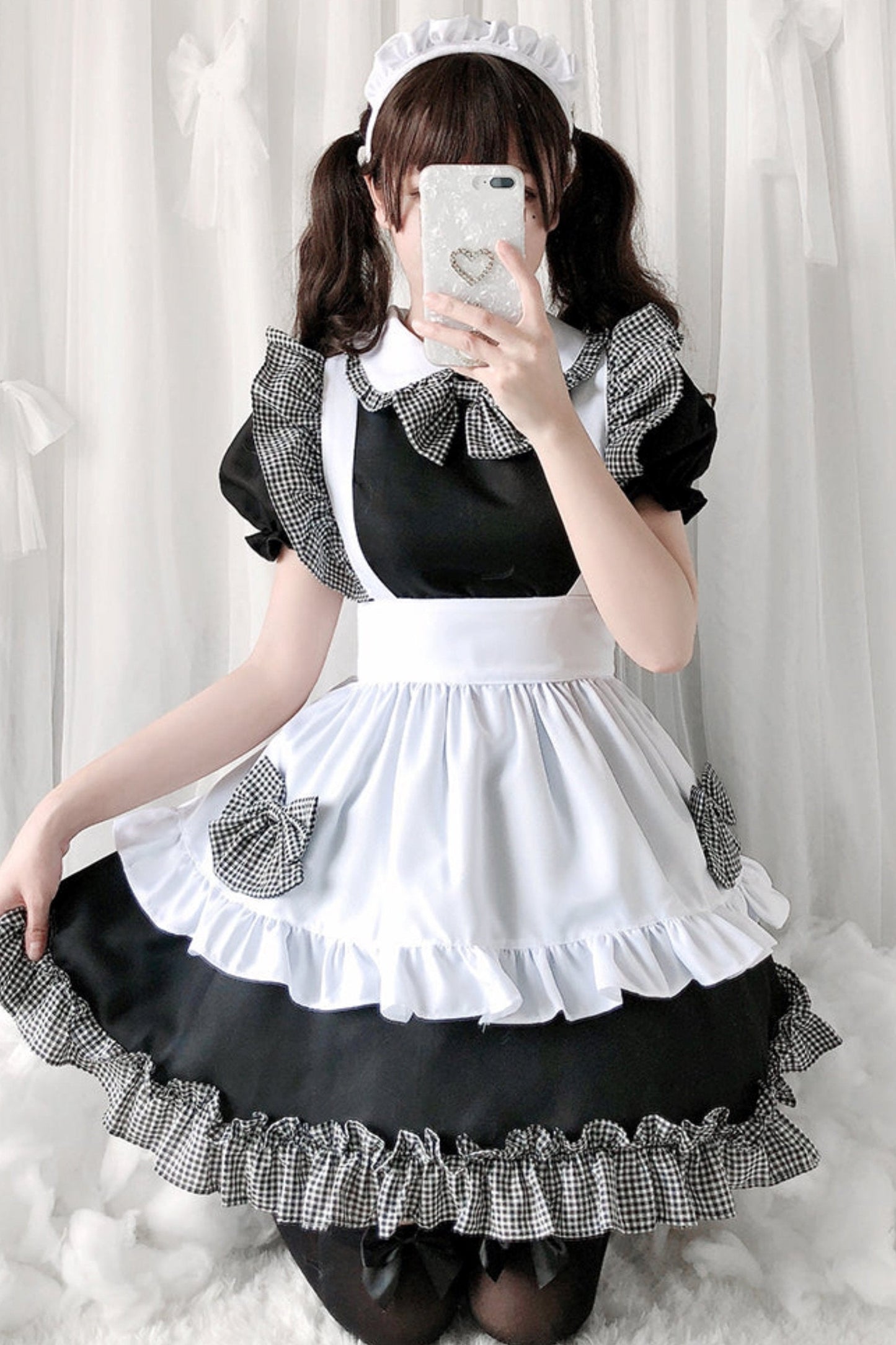 Dress With Apron and Tiara Bow Set