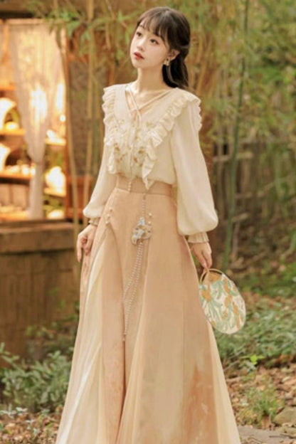 Hanfu Sleeve Pleats Skirt Set