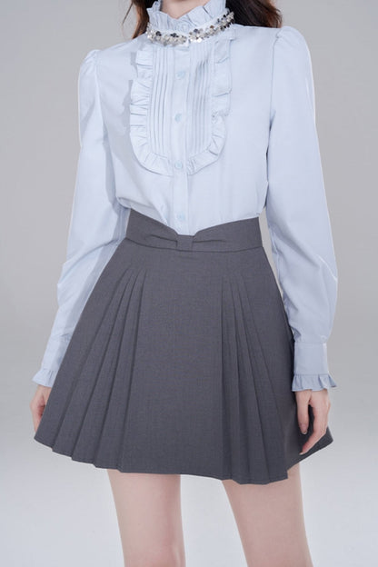 Blue Stand Collar French Top Set