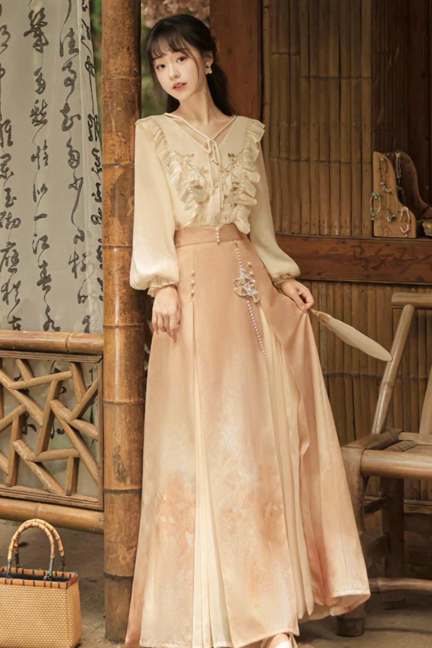 Hanfu Sleeve Pleats Skirt Set