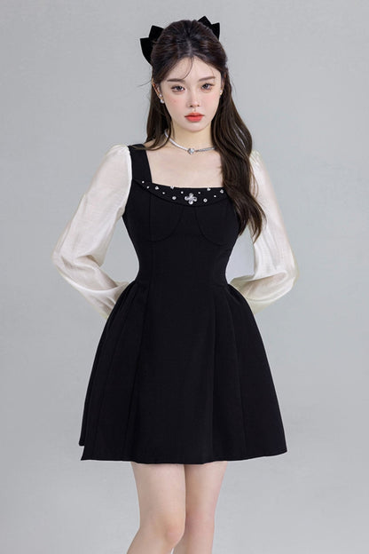Black Two-piece Square Neck Dress