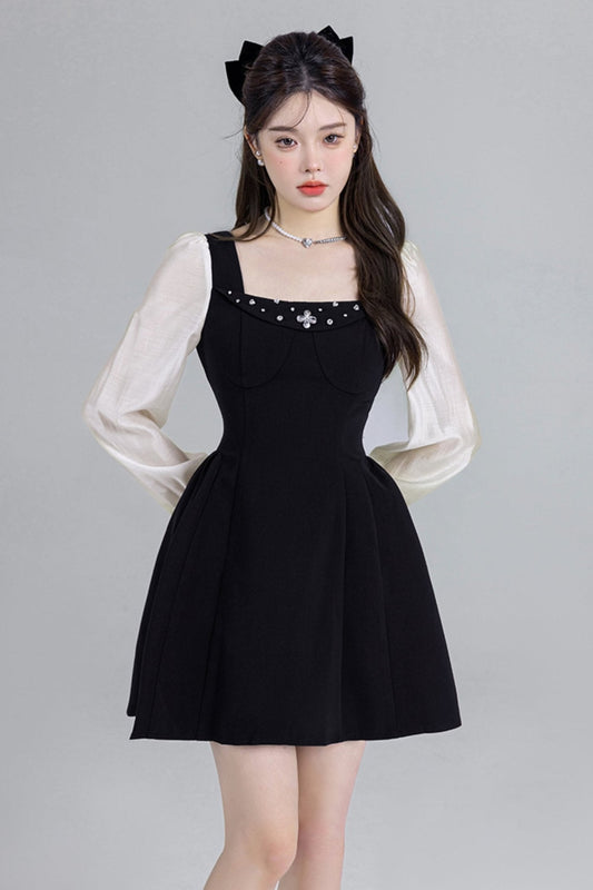Black Two-piece Square Neck Dress