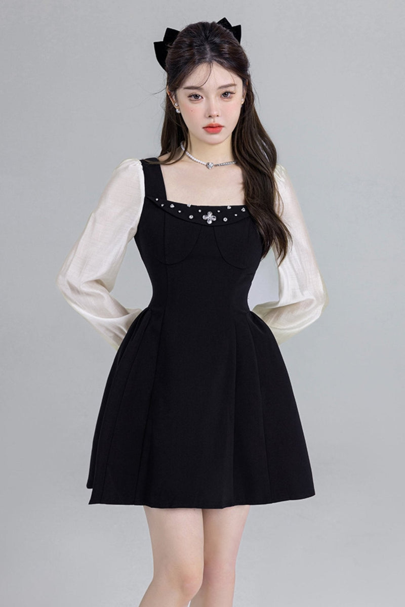 Black Two-piece Square Neck Dress