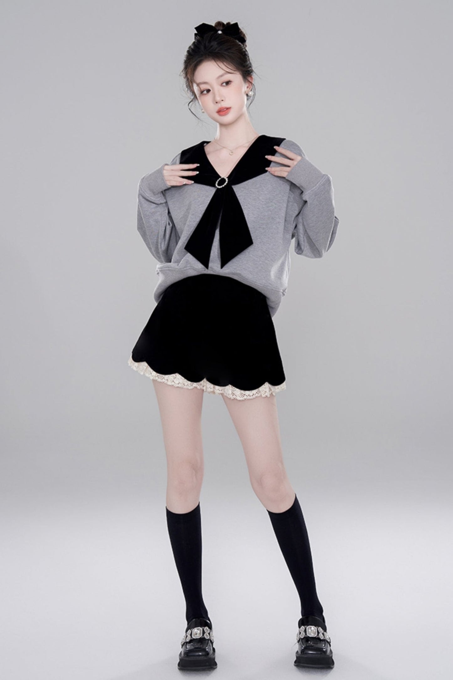 Niche Design Gray Pullover Top Set