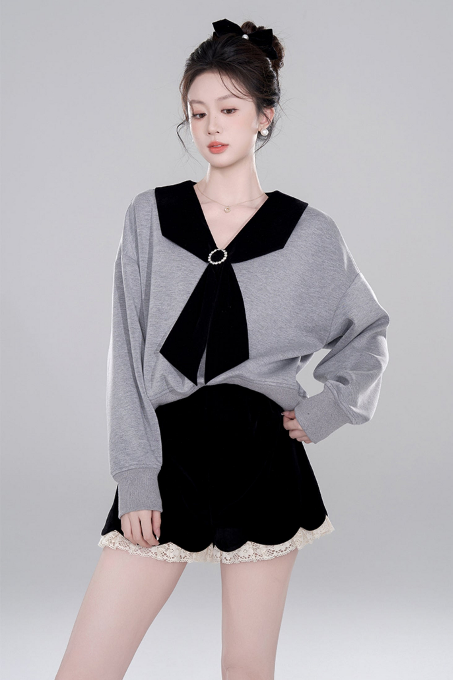 Niche Design Gray Pullover Top Set