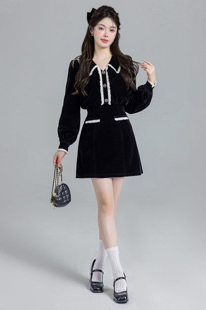 Black Velvet Doll Collar Dress