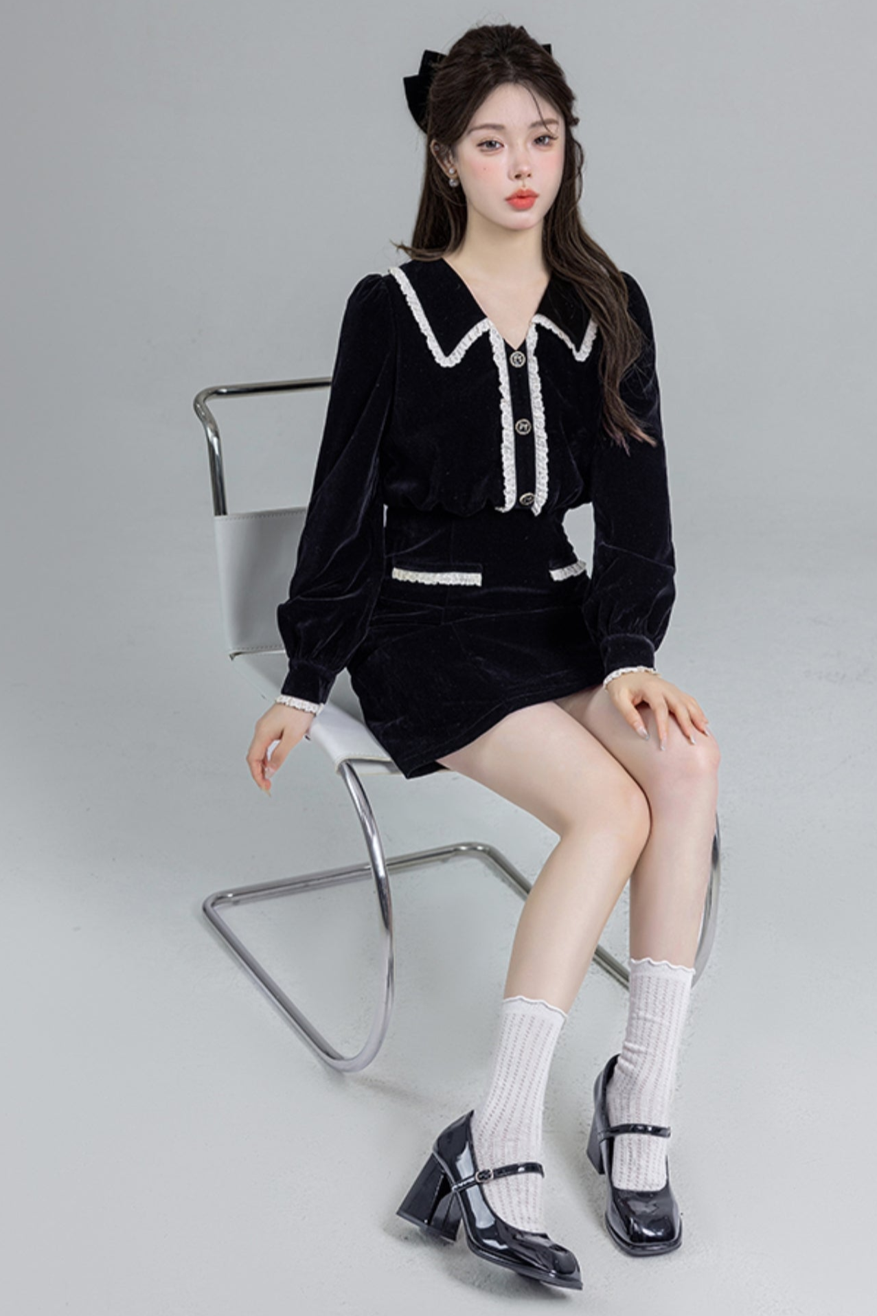 Black Velvet Doll Collar Dress