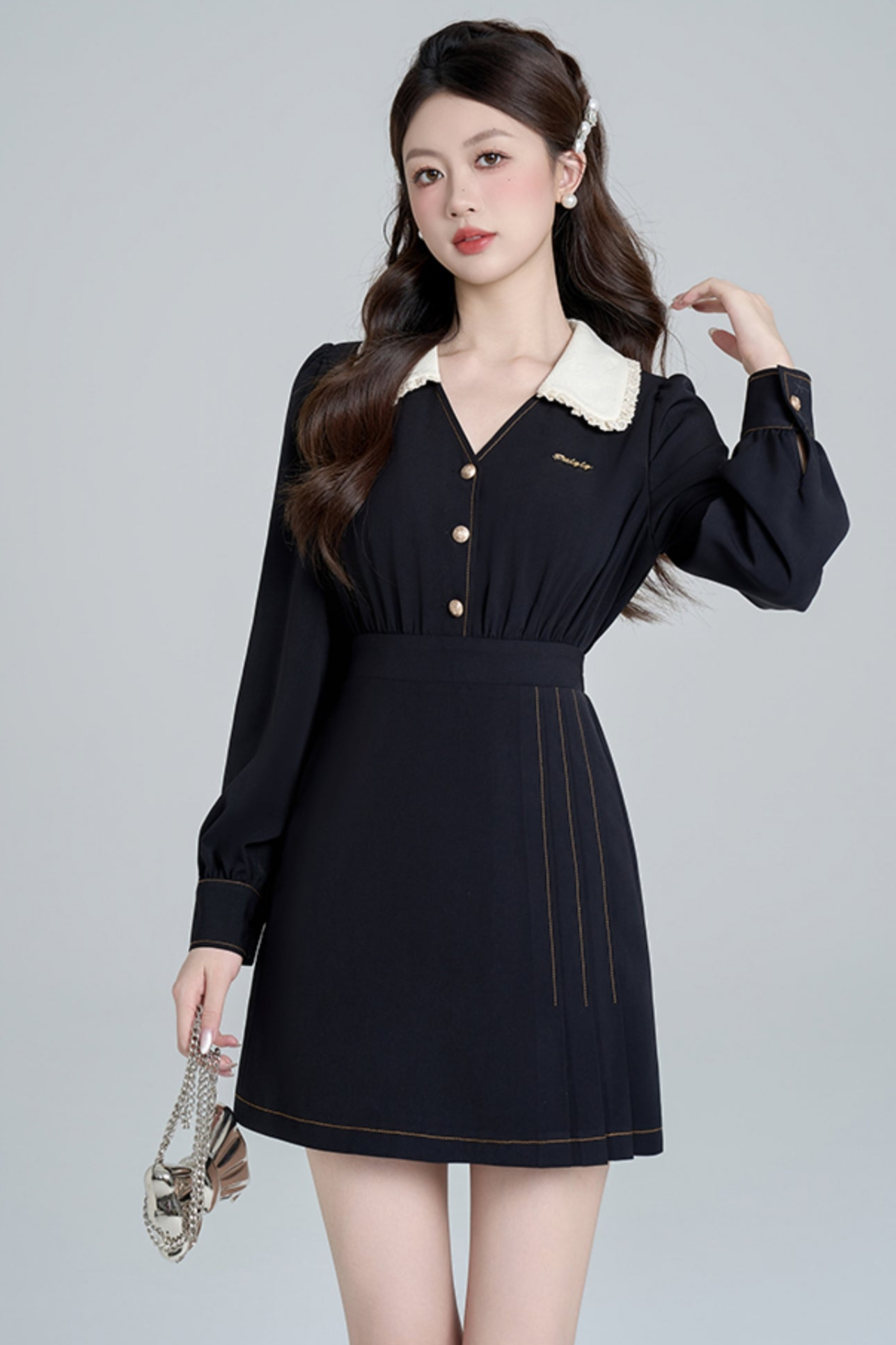 Temperament Black Doll Collar Dress