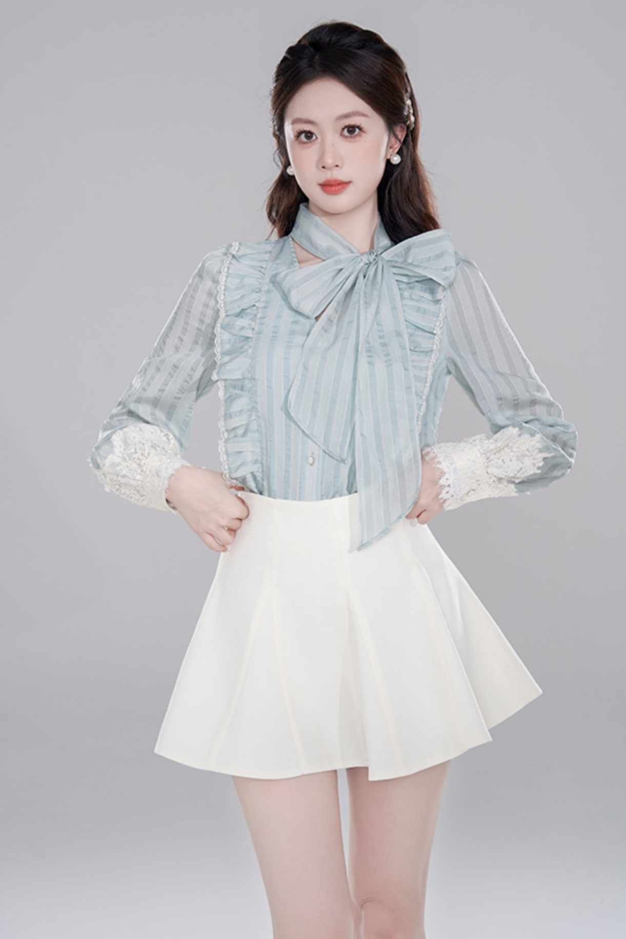 Blue Stripe Neck Lace Set