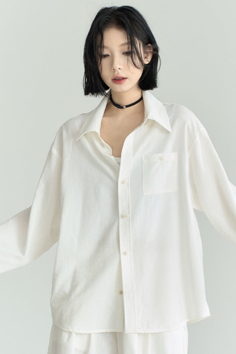 Cotton Linen Long Sleeve Shirt Trousers Set