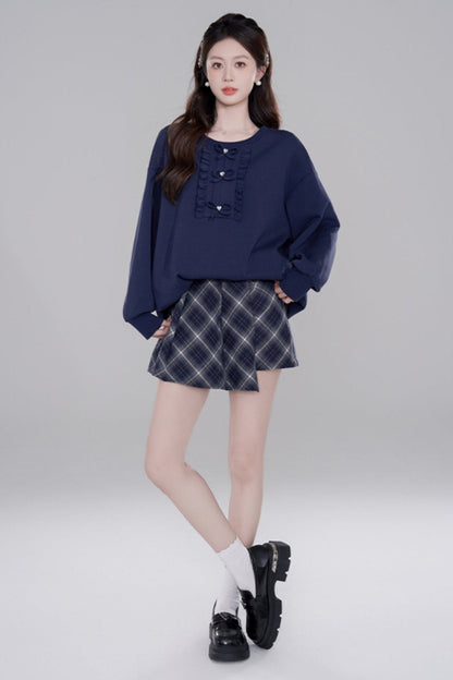 Navy Blue Loose Pullover Set