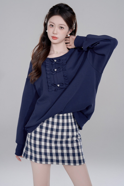 Navy Blue Loose Pullover Set