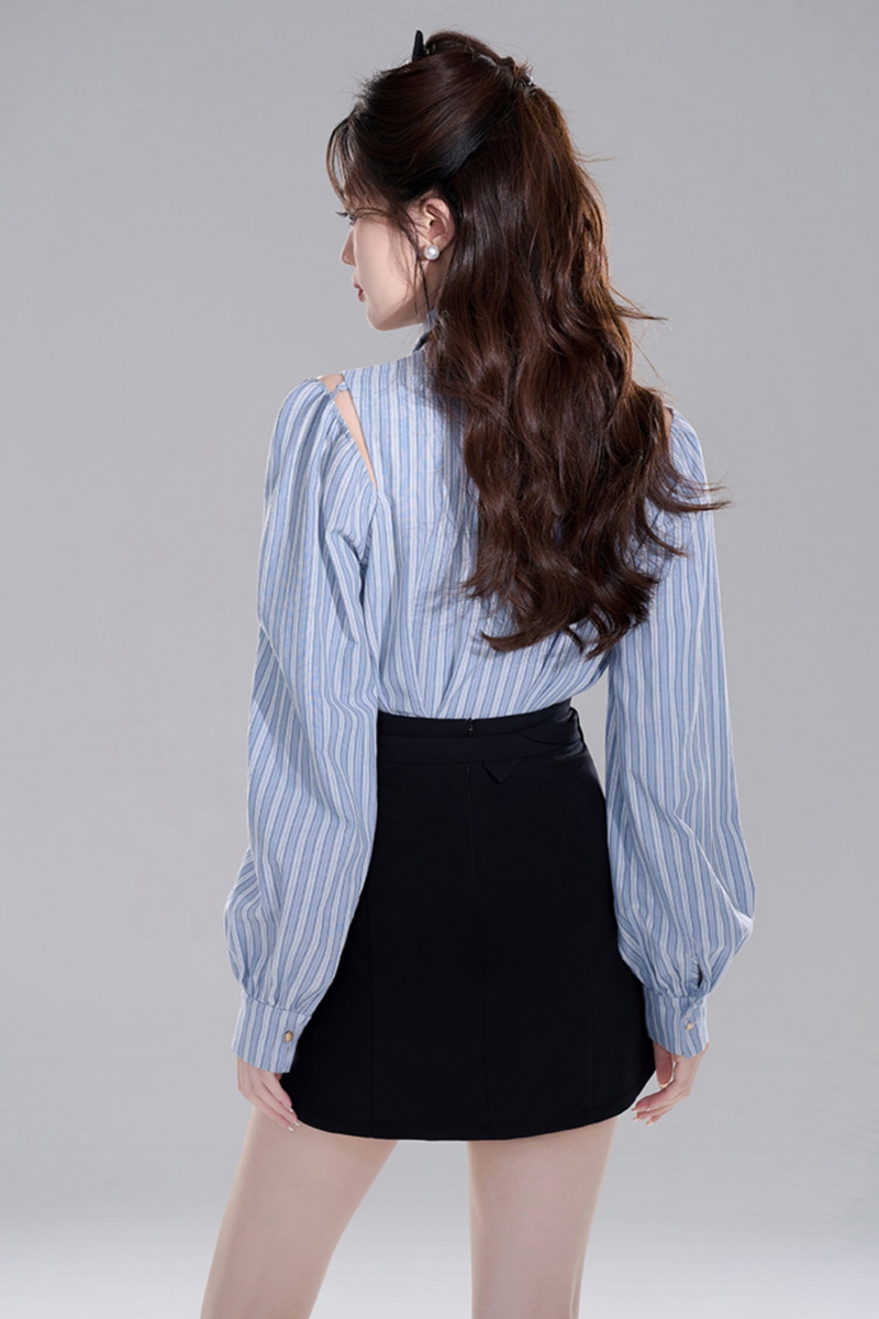 Blue Stripe Off-shoulder Crop Set