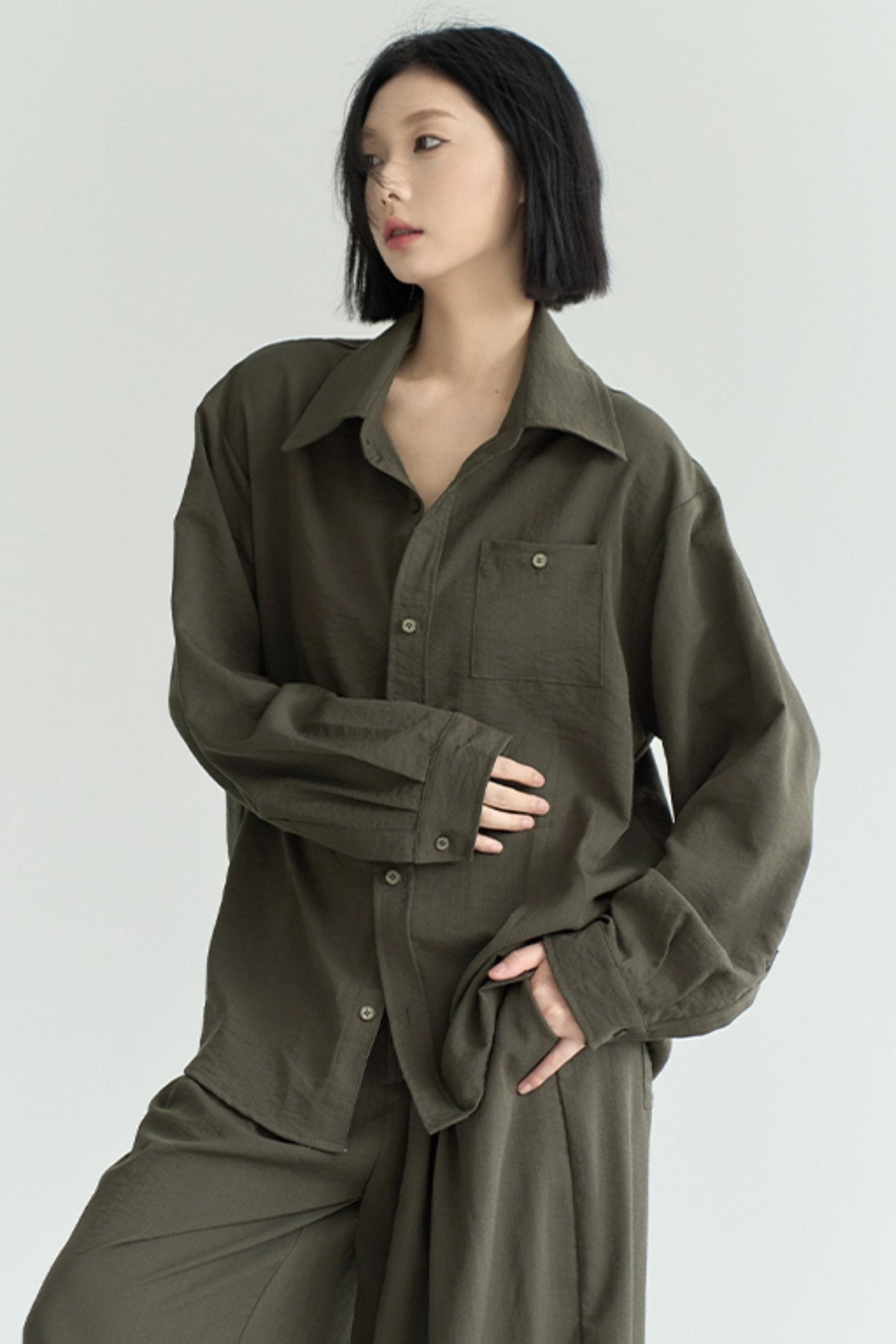Cotton Linen Long Sleeve Shirt Trousers Set