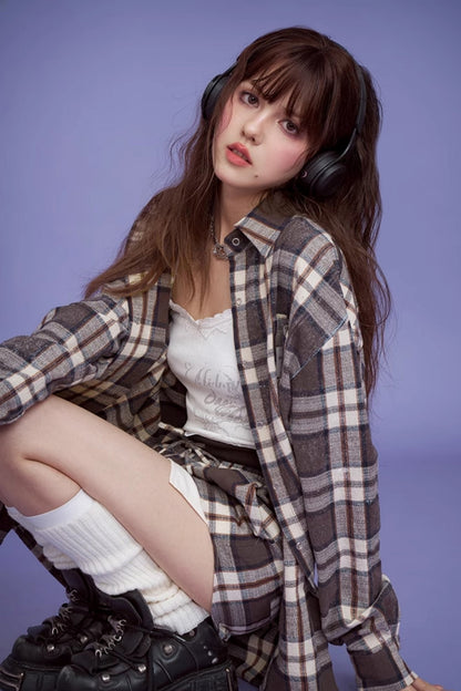 Brown Plaid Long Sleeve Set
