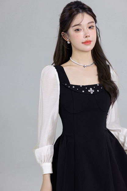 Black Two-piece Square Neck Dress