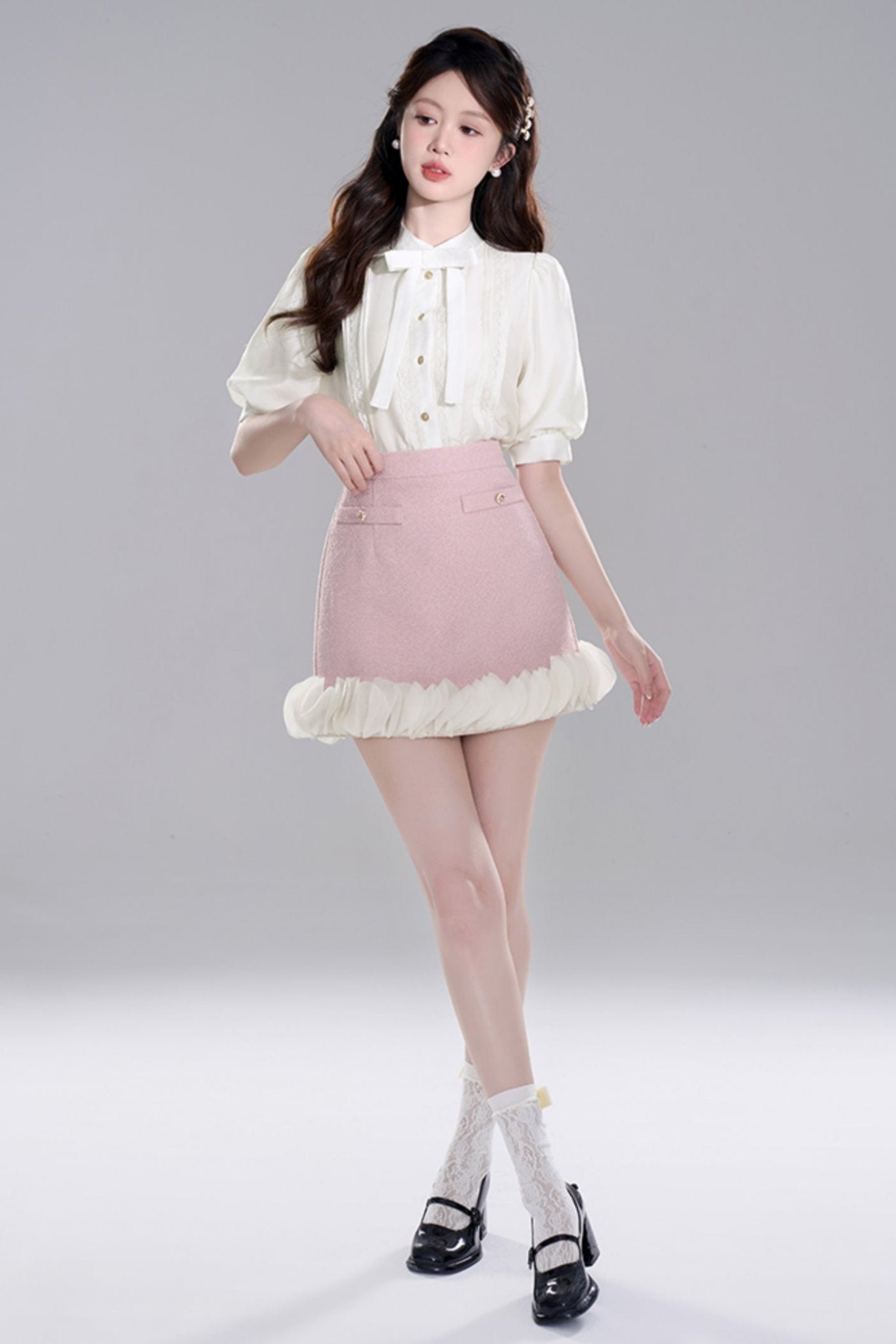Apricot Half Sleeve Lace Crop Set