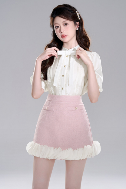 Apricot Half Sleeve Lace Crop Set