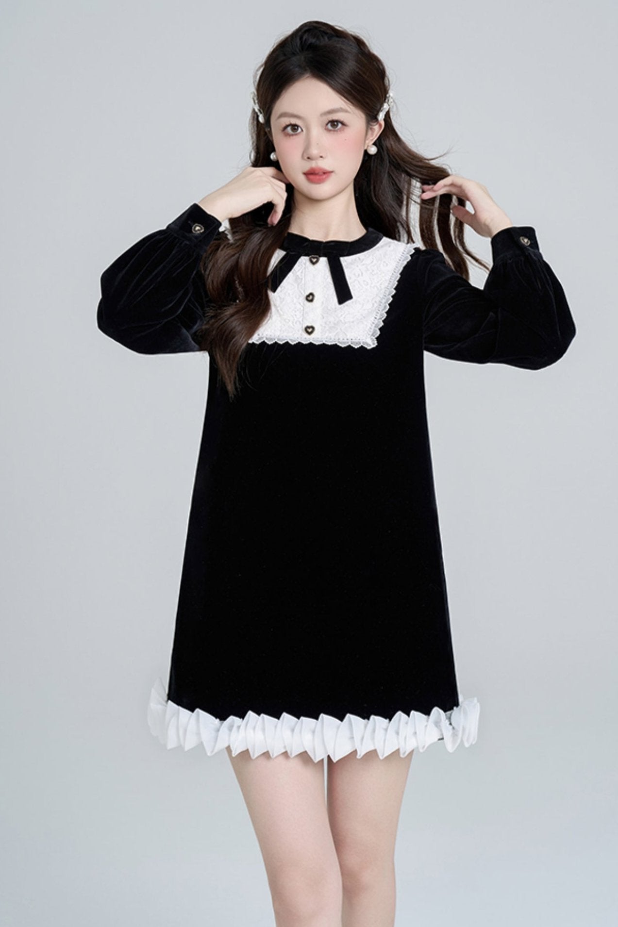 Black Velvet French Retro Dress