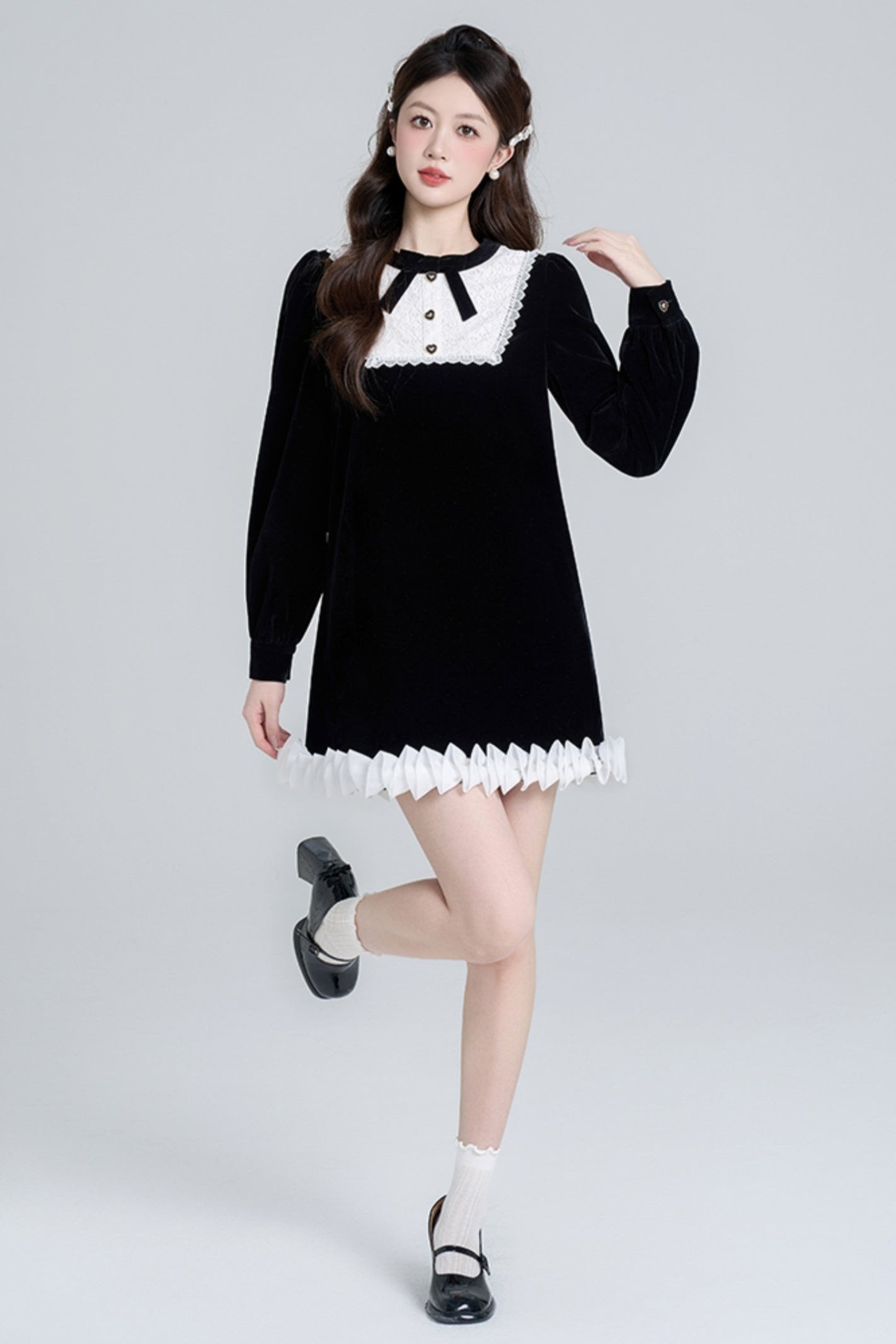 Black Velvet French Retro Dress