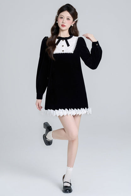 Black Velvet French Retro Dress