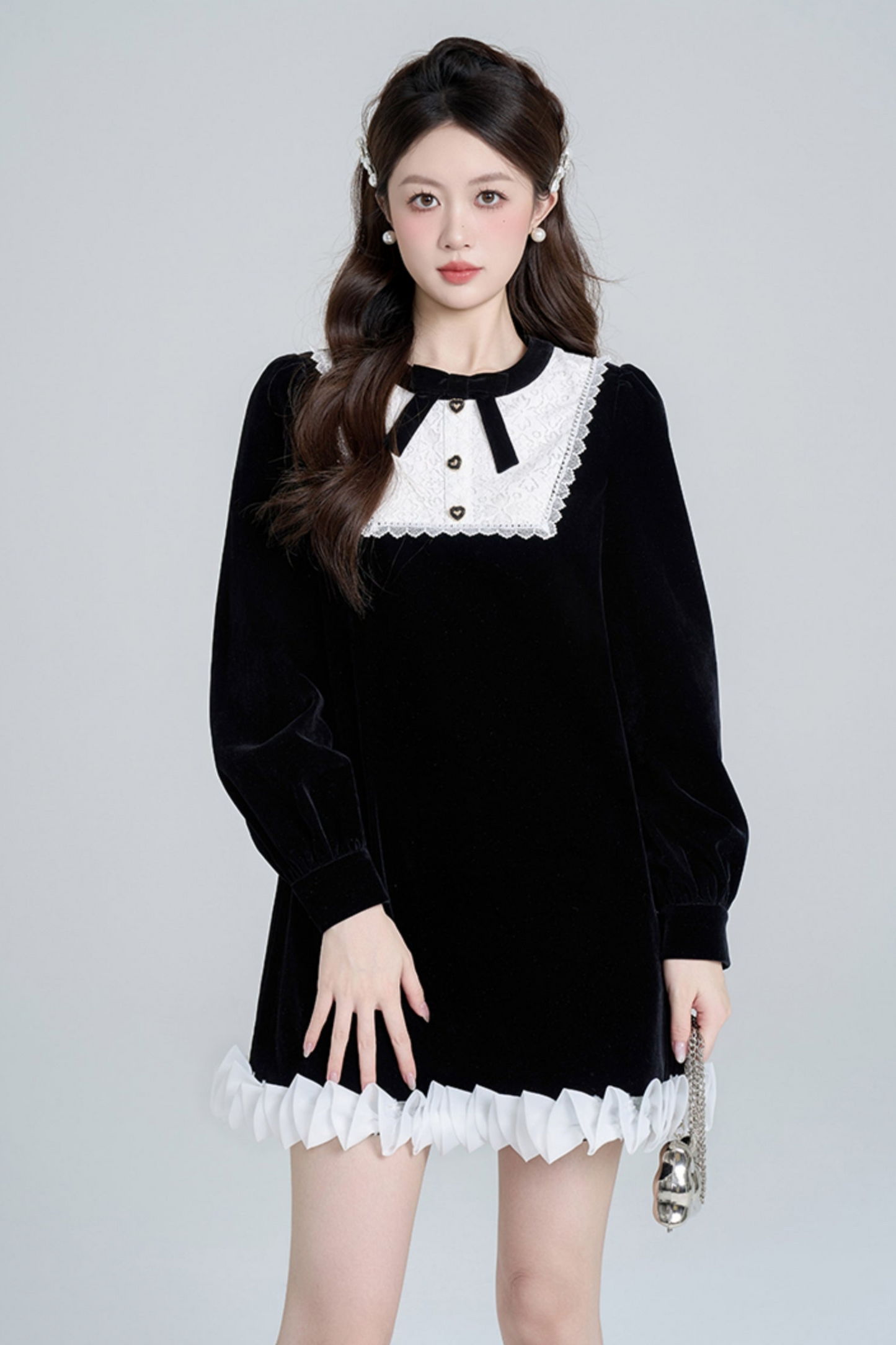 Black Velvet French Retro Dress