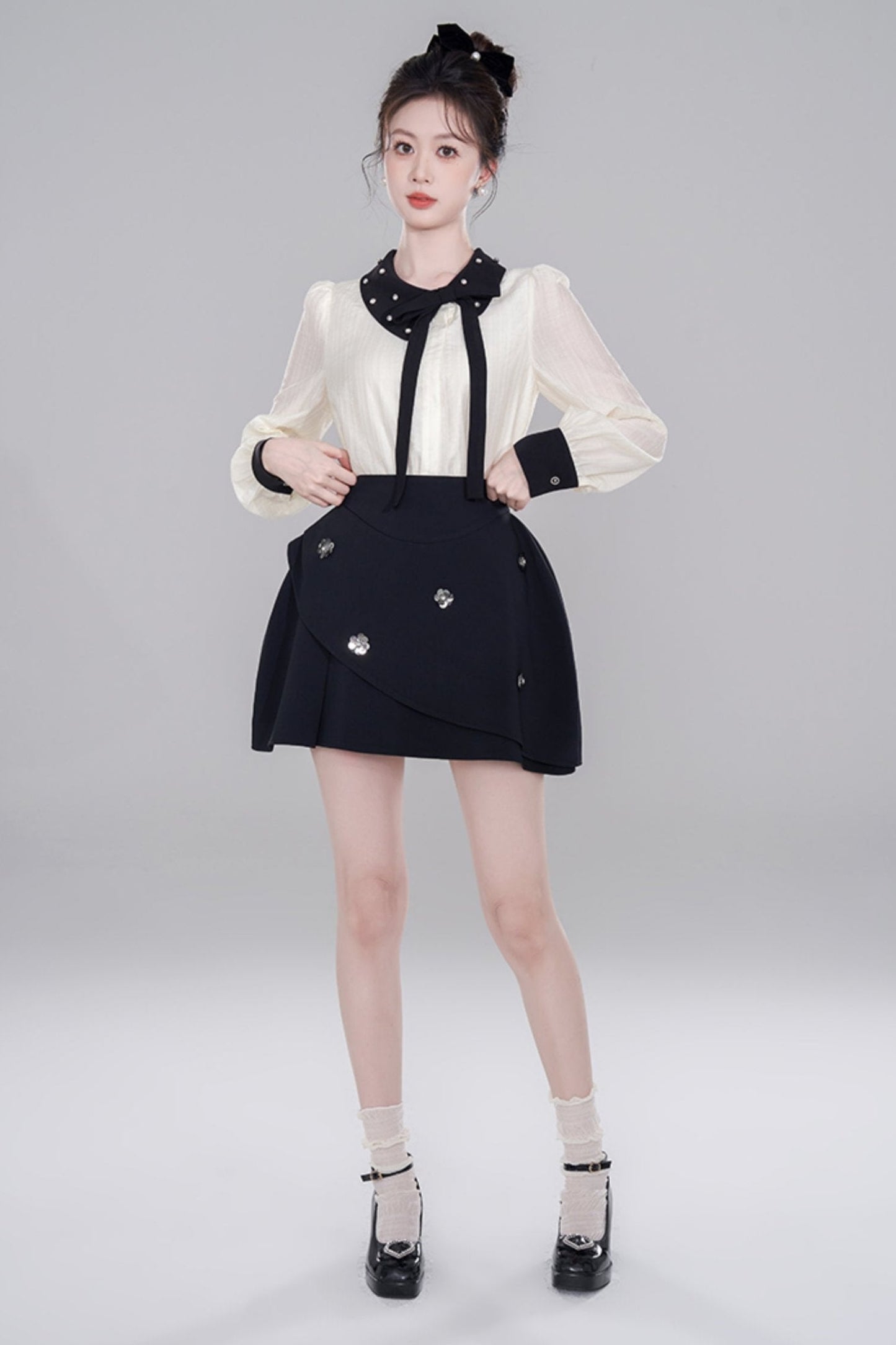 Korean Long Sleeve Cropped Shirt Set