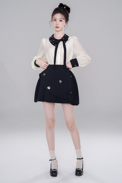 Korean Long Sleeve Cropped Shirt Set