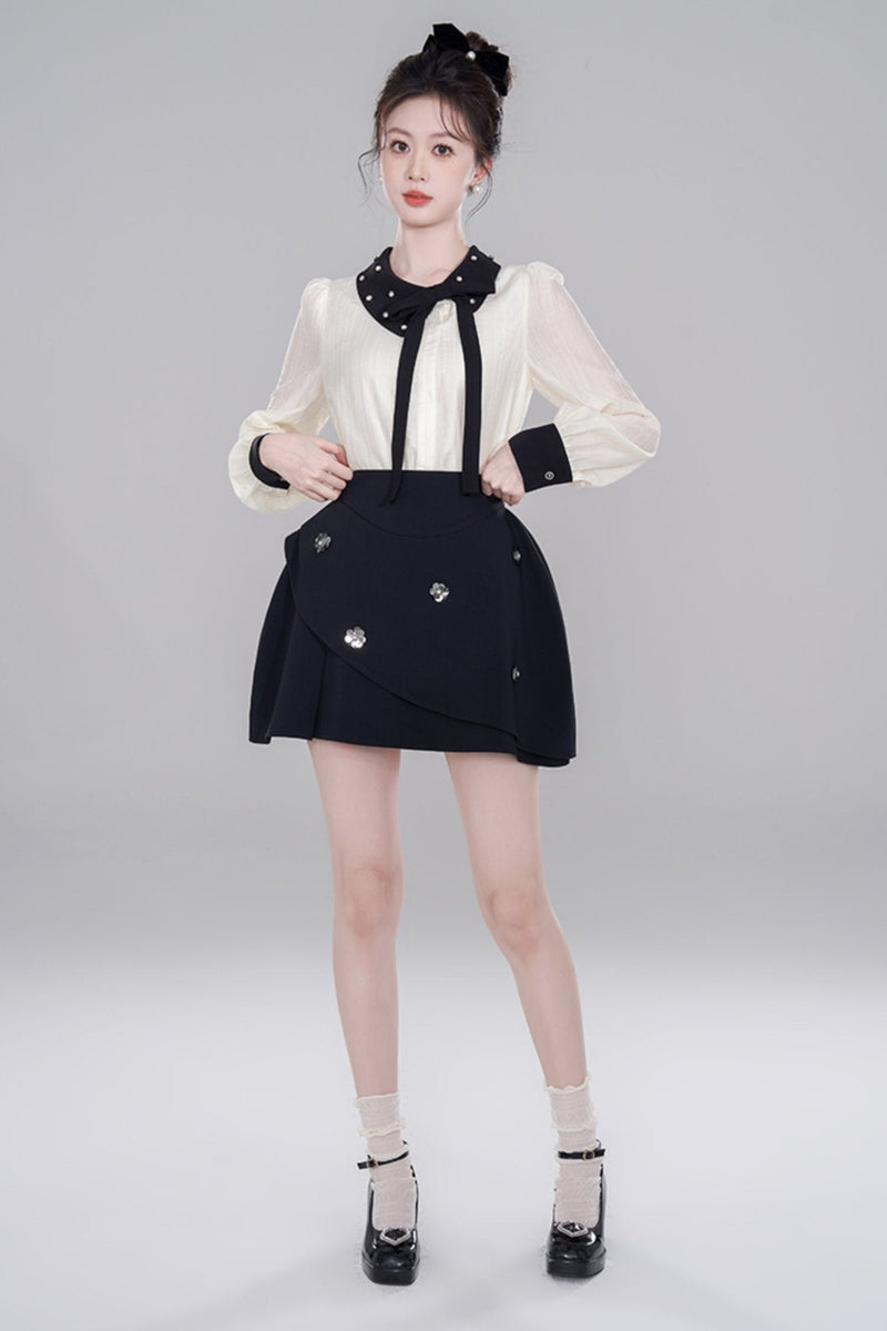 Korean Long Sleeve Cropped Shirt Set