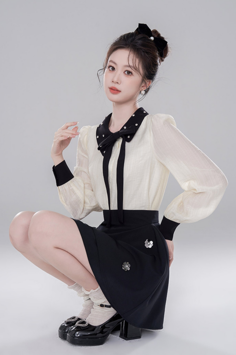 Korean Long Sleeve Cropped Shirt Set