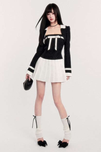 Bow Contrast Two-piece Short Set