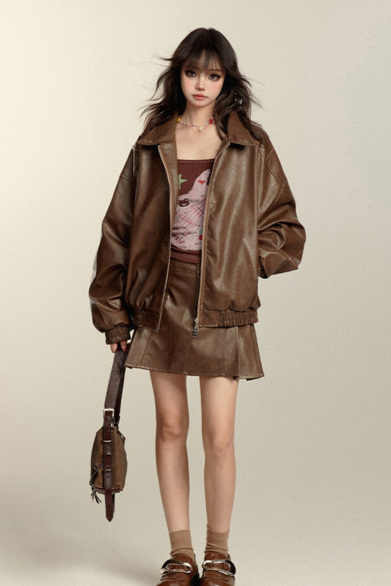 Leather Biker Jacket Set