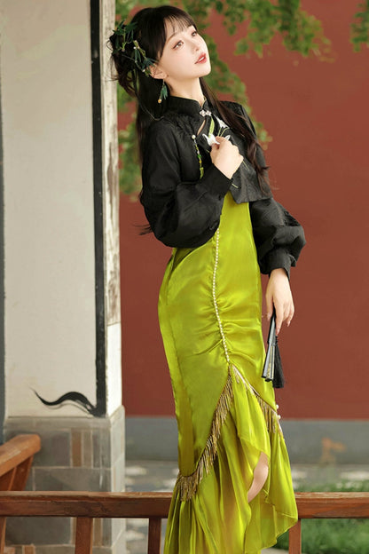Chinese-style Fishtail Skirt + Short Top